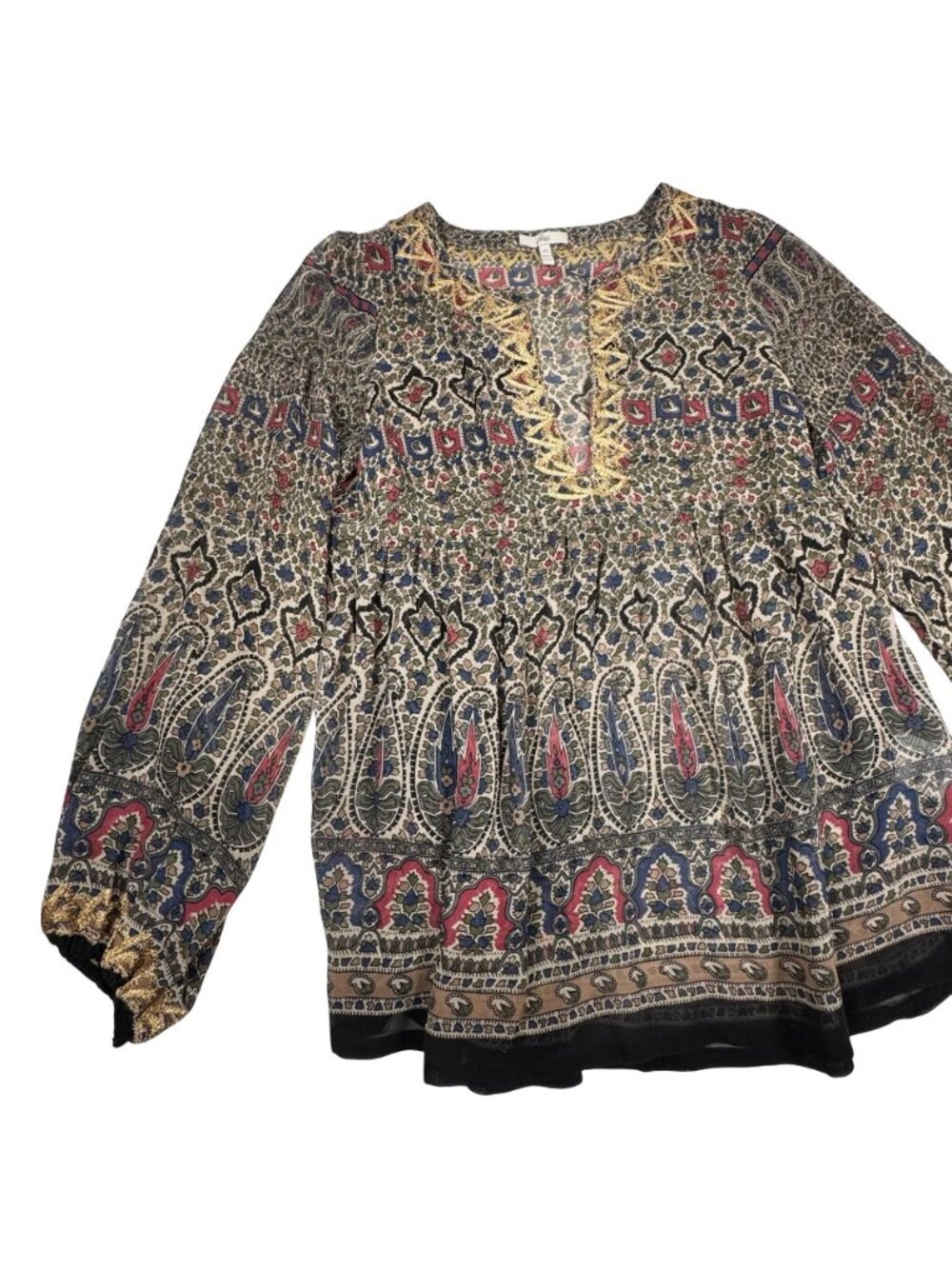 Joie Boho 100% Silk Embroidered Paisley Babydoll Top Sz XS Maximalist - Picture 4 of 14